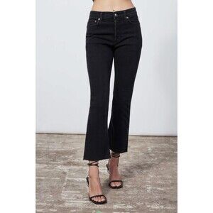 Black Denim Zara High-Waisted Cropped Flare Raw Hem Jeans (NWT)